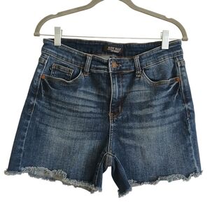 Judy Blue High Rise Fray Hem Tummy Control Denim Shorts Women's 29 Dark Wash